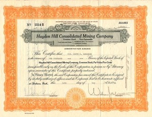 Hayden Hill Consolidated Mining Co. - Stock Certificate